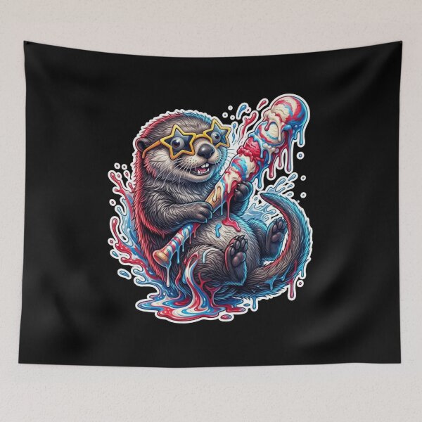 Item preview, Funny Sea Otter Ice Cream Baseball Meme Patriotic USA Flag Sunglasses 4th of July designed and sold by bilal sibgui.
