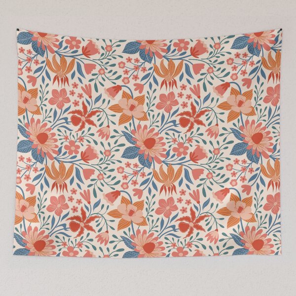 Item preview, Coral & Teal Garden Blooms on Soft Beige Pattern designed and sold by Kozee.