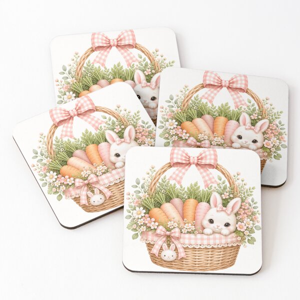 Item preview, Coquette Bunny Carrot Basket | Cute Kawaii Rabbit Easter Basket | Cottagecore Bunny Garden Illustration designed and sold by looplandger.