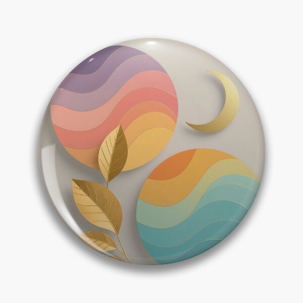 Item preview, Abstract Celestial Composition With Pastel Sunset and Ocean Circles, Gold Leaves and Crescent Moon Wall Art designed and sold by LisaMise.