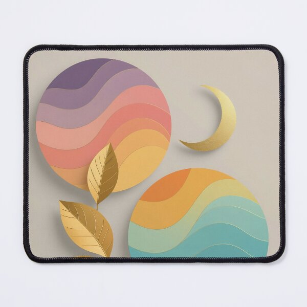 Item preview, Abstract Celestial Composition With Pastel Sunset and Ocean Circles, Gold Leaves and Crescent Moon Wall Art designed and sold by LisaMise.