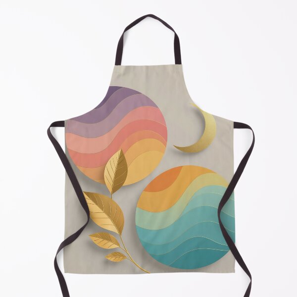 Item preview, Abstract Celestial Composition With Pastel Sunset and Ocean Circles, Gold Leaves and Crescent Moon Wall Art designed and sold by LisaMise.