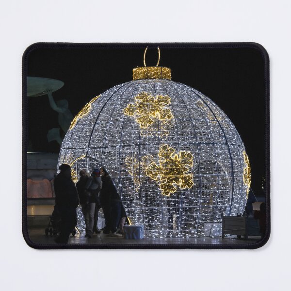 Item preview, Family Enjoying Giant Illuminated Christmas Ornament Decoration With Holiday Lights At Night designed and sold by Nmallia.