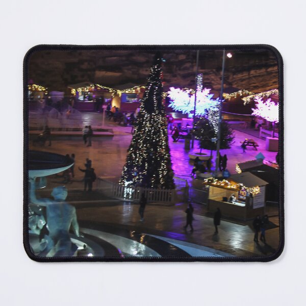 Item preview, Nighttime Christmas Market With Illuminated Tree, Carousel and Fountain in City Square designed and sold by Nmallia.
