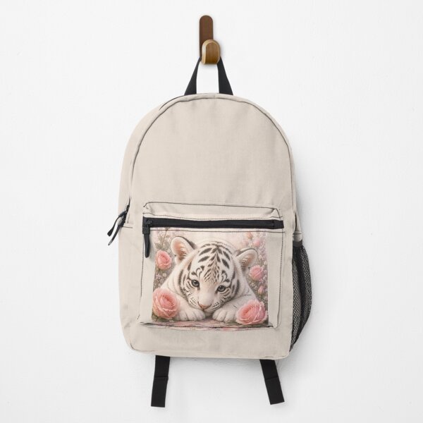 Item preview, Cute White Tiger Cub Among Soft Pink Roses designed and sold by ManJiangHong.