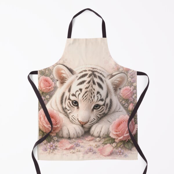 Item preview, Cute White Tiger Cub Among Soft Pink Roses designed and sold by ManJiangHong.