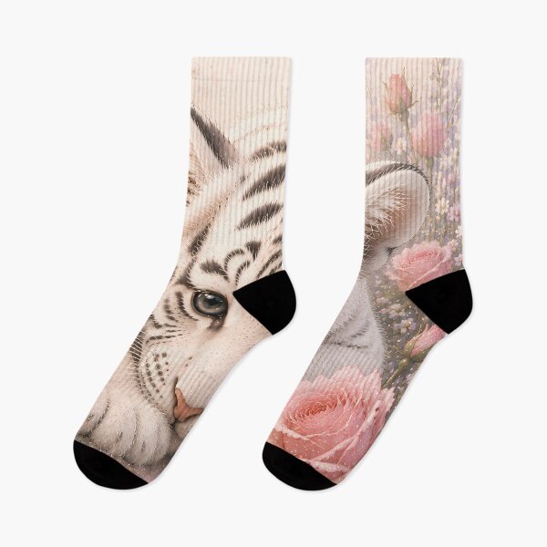 Item preview, Cute White Tiger Cub Among Soft Pink Roses designed and sold by ManJiangHong.