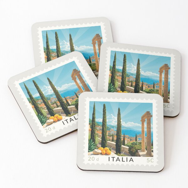 Item preview, Italy Postage Stamp Art – Italian Culture, Mediterranean Beauty & Travel Illustration designed and sold by Timeless Decor.