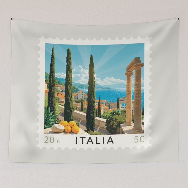 Item preview, Italy Postage Stamp Art – Italian Culture, Mediterranean Beauty & Travel Illustration designed and sold by Timeless Decor.
