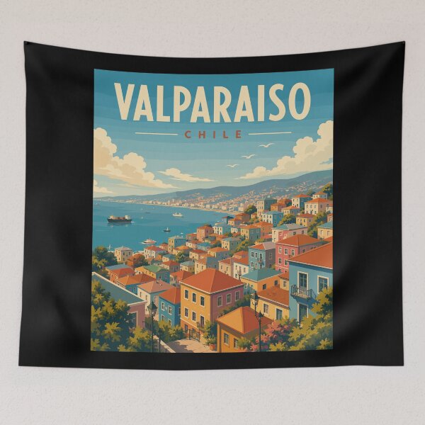 Item preview, Valparaíso in Chile, Vintage Art Travel Landscape designed and sold by MaateoDesign.