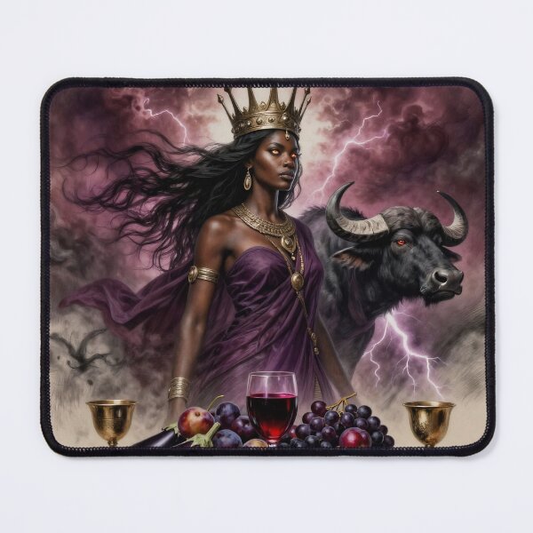 Item preview, Regal Dark Queen With Crowned Buffalo Amid Storm, Wine, Pomegranates and Purple Drapery designed and sold by LisaMise.
