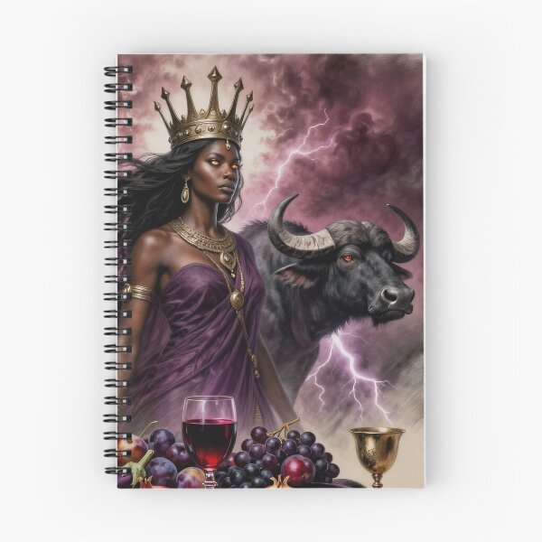Item preview, Regal Dark Queen With Crowned Buffalo Amid Storm, Wine, Pomegranates and Purple Drapery designed and sold by LisaMise.
