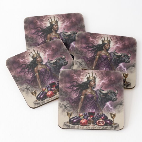Item preview, Regal Dark Queen With Crowned Buffalo Amid Storm, Wine, Pomegranates and Purple Drapery designed and sold by LisaMise.