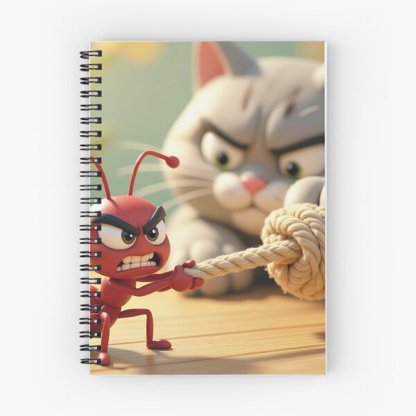 Item preview, Determined Cartoon Ant Tugging Rope Against Curious Cat In Playful Tug-of-War Showdown designed and sold by LisaMise.