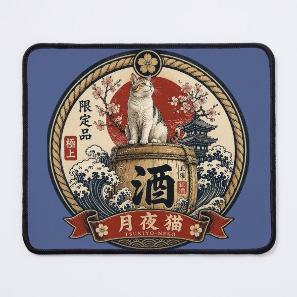 Item preview, Japanese Cat on Sake Barrel – Ukiyo-e Style Calico Cat Art | TSUKIYO-NEKO designed and sold by Aguri-tei.