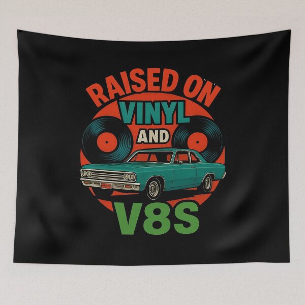 Item preview, Raised On Vinyl and V8s Funny Gift For Vinyl Collectors And Muscle Car Fans designed and sold by WearFine.