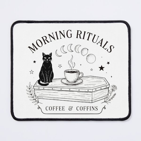 Item preview, Morning Rituals Coffee & Coffins | Gothic Black Cat Dark Academia Coffee Lover designed and sold by ArcticFoxStudio.