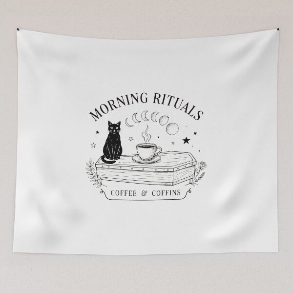 Item preview, Morning Rituals Coffee & Coffins | Gothic Black Cat Dark Academia Coffee Lover designed and sold by ArcticFoxStudio.