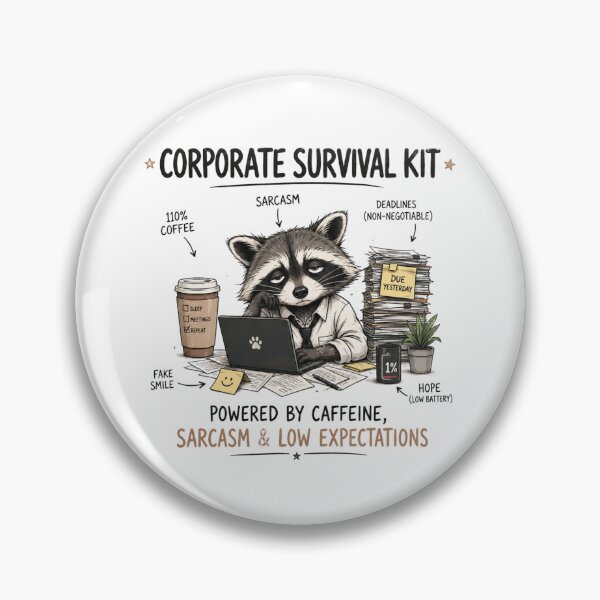 Item preview, Powered by Caffeine, Sarcasm & Low Expectations – Corporate Survival Kit Raccoon designed and sold by Echo_Lane.