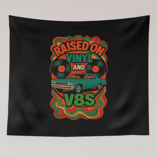 Item preview, Raised On Vinyl and V8s Funny Gift For Vinyl Collectors And Muscle Car Fans designed and sold by WearFine.