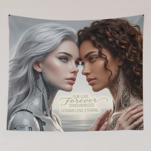 Item preview, Forever Synchronized | Cyberpunk WLW Cyborg Couple | Our Love Lesbian Art designed and sold by IRON SIREN.