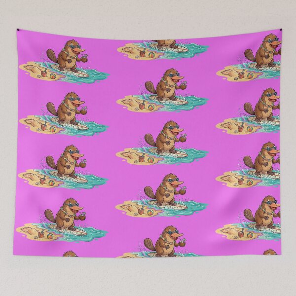 Item preview, Summer Surfing Platypus – Funny Beach Animal Cartoon with Tropical Vibes designed and sold by mikemuchu.