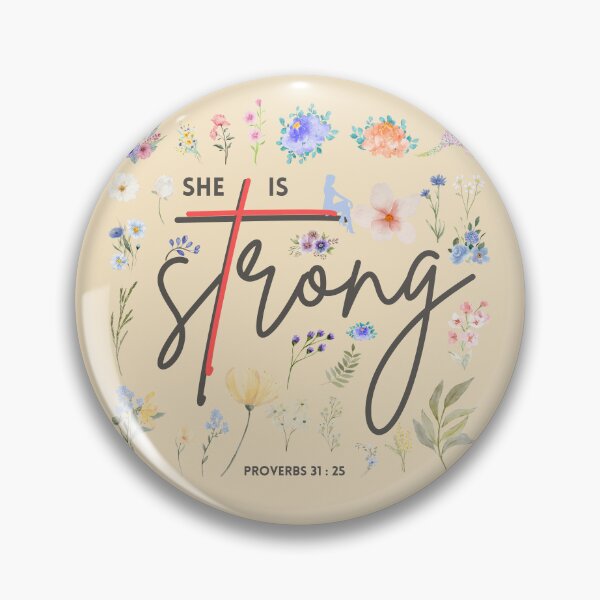 Item preview, "She Is Strong" Proverbs 31:25 Watercolor Floral Christian Cross designed and sold by Dan Customify.