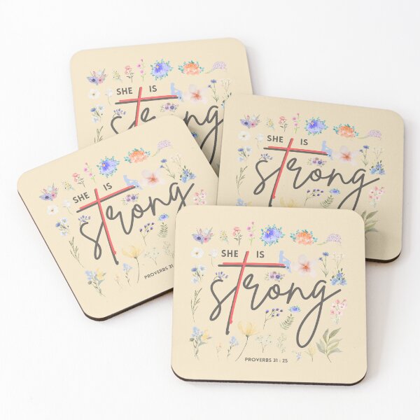 Item preview, "Ella es fuerte" Proverbios 31:25 Cruz cristiana floral en acuarela designed and sold by Dan Customify.