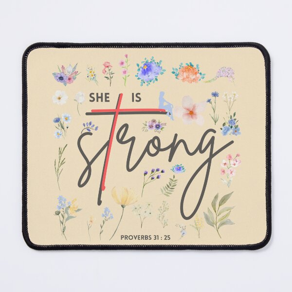Item preview, "She Is Strong" Proverbs 31:25 Watercolor Floral Christian Cross designed and sold by Dan Customify.