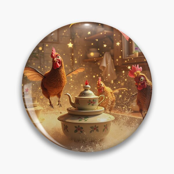 Item preview, Playful Hens Dancing in Bubbly Kitchen Sink Around Vintage Teapot Under Festive Bunting designed and sold by LisaMise.