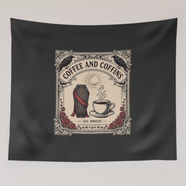 Item preview, Coffee and Coffins Gothic Vintage Design | Dark Academia Coffee Lover Raven & Coffin Art designed and sold by ArcticFoxStudio.
