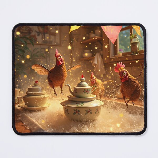 Item preview, Playful Hens Dancing in Bubbly Kitchen Sink Around Vintage Teapot Under Festive Bunting designed and sold by LisaMise.