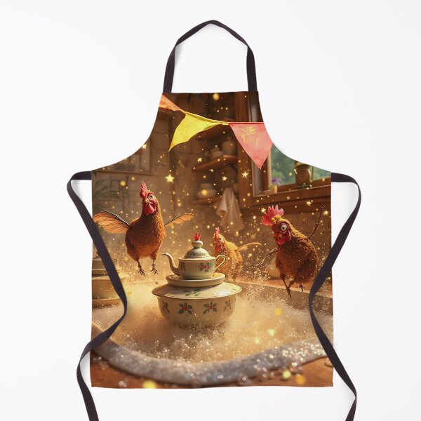 Item preview, Playful Hens Dancing in Bubbly Kitchen Sink Around Vintage Teapot Under Festive Bunting designed and sold by LisaMise.