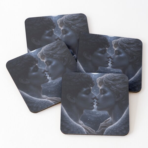 Item preview, Moonlight Angels | Gay Angel Couple Kiss | Dark Romance Fantasy Art designed and sold by IRON SIREN.