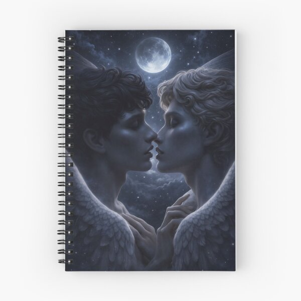 Item preview, Moonlight Angels | Gay Angel Couple Kiss | Dark Romance Fantasy Art designed and sold by IRON SIREN.