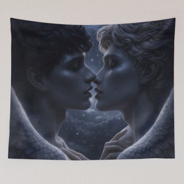 Item preview, Moonlight Angels | Gay Angel Couple Kiss | Dark Romance Fantasy Art designed and sold by IRON SIREN.