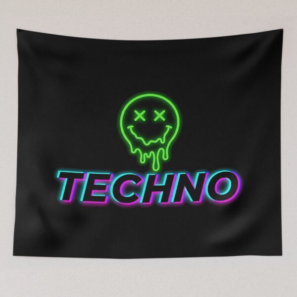 Item preview, Techno Melting Acid Smiley Rave Neon Glitch designed and sold by SPAZE-Typo.