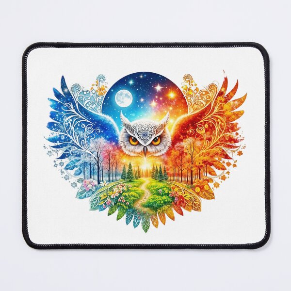 Item preview, Rainbow Fantasy Owl with Four Seasons Landscape and Starry Moon designed and sold by Pioneer Spirit Market.