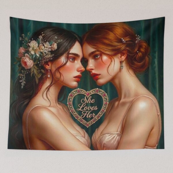 Item preview, She Loves Her | WLW Wedding Art | Romantic Oil Painting Lesbian Couple designed and sold by IRON SIREN.