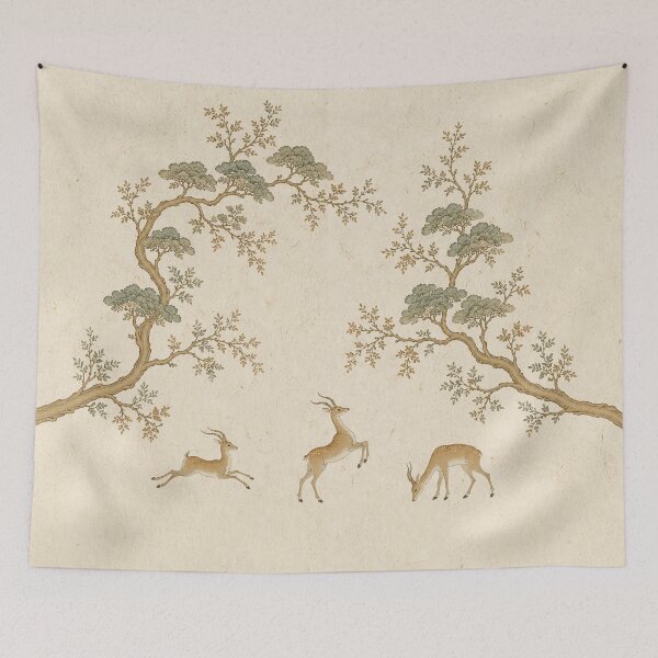 Item preview, Vintage Deers Beneath Pine Branches designed and sold by TheFourthGarden.