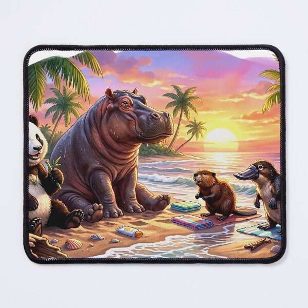 Item preview, Cute Animal Beach Party at Sunset – Panda, Hippo, Beaver & Platypus Tropical Vacation designed and sold by mikemuchu.