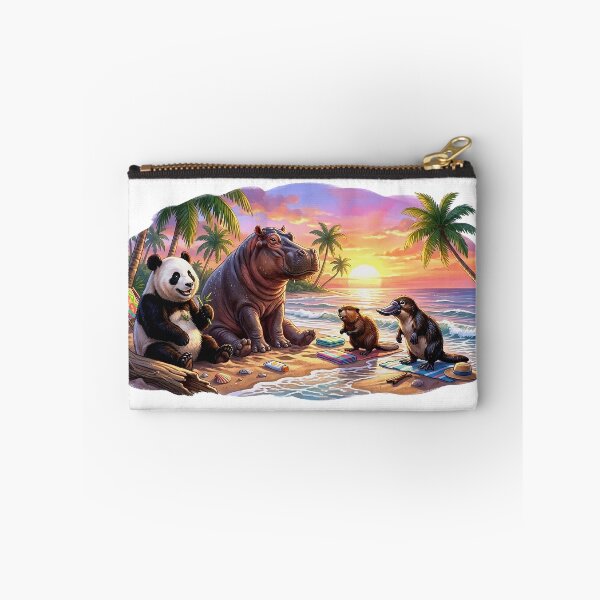 Item preview, Cute Animal Beach Party at Sunset – Panda, Hippo, Beaver & Platypus Tropical Vacation designed and sold by mikemuchu.