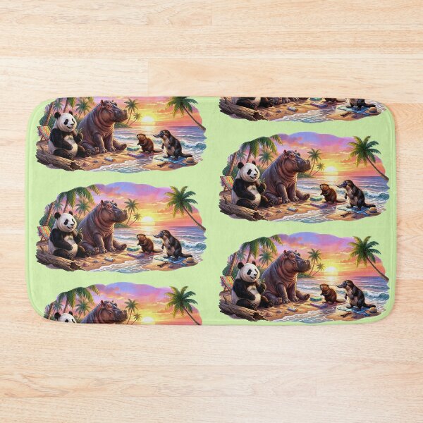 Item preview, Cute Animal Beach Party at Sunset – Panda, Hippo, Beaver & Platypus Tropical Vacation designed and sold by mikemuchu.
