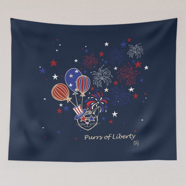Item preview, Purrs of Liberty – Cute Patriotic Cat & Fireworks designed and sold by DancingMotifs.