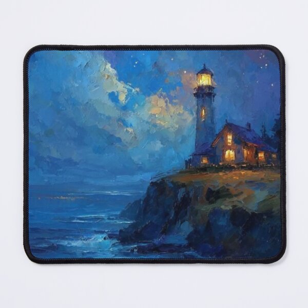 Item preview, Glowing Lighthouse Cliff Ocean Artwork designed and sold by NivyasArtistry.