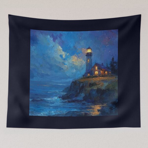 Item preview, Glowing Lighthouse Cliff Ocean Artwork  designed and sold by NivyasArtistry.
