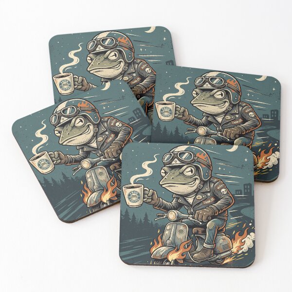 Item preview,  Frog Biker Riding a Flaming Scooter with Coffee designed and sold by Dream Capsules.