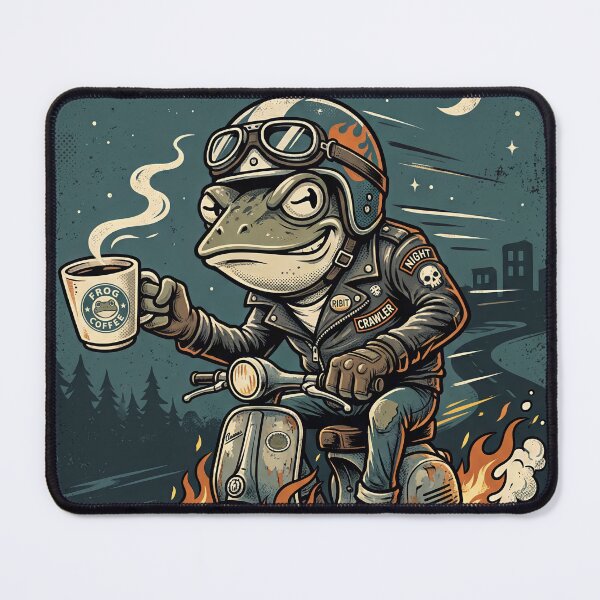 Item preview, Frog Biker Riding a Flaming Scooter with Coffee designed and sold by Dream Capsules.