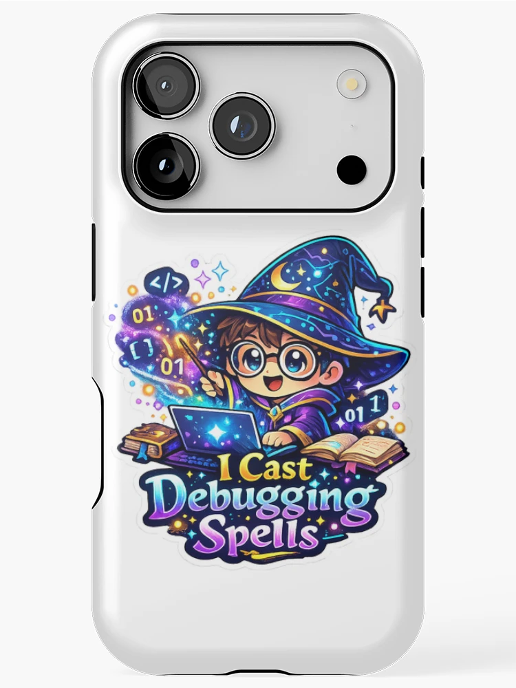 Thumbnail 1 of 4, iPhone Case, I Cast Debugging Spells Sticker | Cute Programmer Wizard Coding Magic | Funny Developer Laptop Sticker designed and sold by MinimalMood Studio.