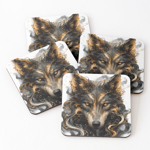 Item preview, Mystic Wolf Spirit: Abstract Gold & Smoke Portrait designed and sold by SupernovaNote.